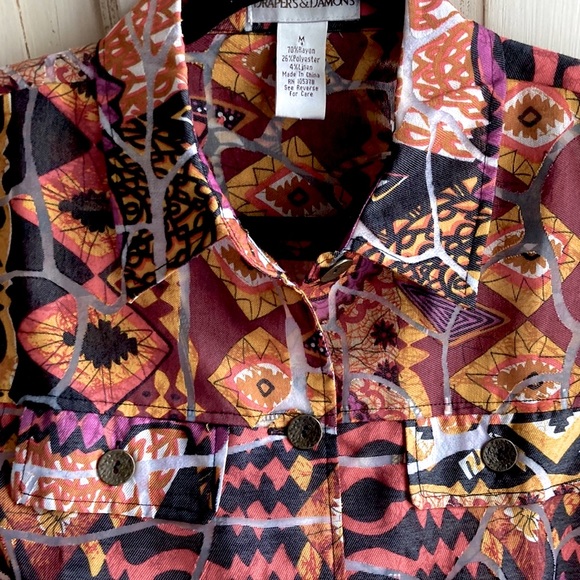 Linen-blend orange three quarter sleeve sheer blouse - Picture 2 of 6